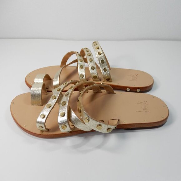 Beek Lory Slide Flat SANDALS Size 5 Platinum Beach Leather Studs NEW $295 - Picture 9 of 14